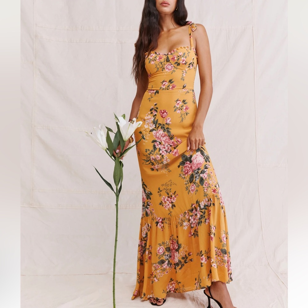 Reformation Jasen tie strap ruffle maxi dress